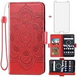 Asuwish Compatible with Motorola Moto X4 Wallet Case and Tempered Glass Screen Protector Flip Card Holder Stand Cell Phone Cover for MotoX4 X 4th Generation 4X 4 Gen Android One XT1900-1 Women Men Red