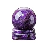 CrystalTears Amethyst Healing Crystal Gemstone Ball Polished Natural Quartz Crystal Stone Sphere for Reiki Healing Divination Meditation Yoga Feng Shui Home Office Decor Spiritual Gift 1.18”