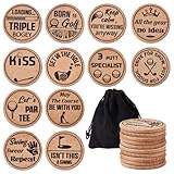 Namalu 12 Pcs Funny Golf Ball Markers Wooden Engraved Golf Markers for The Putting Green Wood Tags Christmas Novelty Gift for a Bad Putter Joke Accessories for Men on Father's Day (Classic)