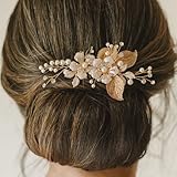 ISLHJDD Gold Wedding Hair Clip - Gold Fascinators for Weddings - Pearl Hair Pins | Flower Bridal Hair Accessories for Women, Girl (Golden A)