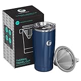 Coffee Gator Insulated Coffee Cup with Paperless Filter, All-in-One Hand Drip Coffee Maker with Filter, Thermal Stainless Steel Travel Cup for Hot Drinks - 585ml / 20oz (Blue)