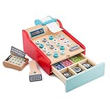 New Classic Toys 10650 Wooden Cash Register Set Pretend Play Kids Cooking Simulation Educational Color Perception Toy for Preschool Age Toddlers Boys Girls, Red