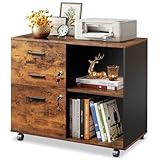 DEVAISE 3 Drawer Mobile File Cabinet,Wood Lockable Drawers Printer Stand with Open Storage Shelf fits A4 or Letter Size for Home Office, Rustic Brown