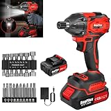 21V Cordless Impact Wrench 1/2Inch Driver, 450 N.m High Torque Brushless Power Impact Gun with 1.5Ah Lithium Battery, 14 Impact Sockets Set, 12 Screwdriver Bits, Electric Impact Wrench for Car, Home