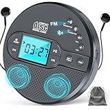 2000mAh Rechargeable Discman CD Player with Bluetooth FM Transmitter,Headphones,LCD Screen,AUX,Built-in Speaker,USB-Portable Personal CD Player Anti-Skip Protection for Car (Grey)