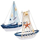 JJQHYC 2 Pieces Sailboat Decor Wooden Boat Maritime Little Boats Ornaments Nautical Sailing Ship Sailing Boat Model for Bathroom Bedroom