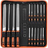 AojSup 17Pcs Metal File Set, Professional Files Tools, Premium Metal Files with Suitcase, 4X Large Files - Flat/Triangle/Half-Round/Round File&12x Needle Files, Perfect for Wood, Metal&DIY Project