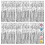 6pcs Foil Curtain, Silver Tinsel Curtain, Metallic Foil Fringe Curtains, Hanging Door Streamers for Birthday Party Wedding Holiday Graduation Bridal Shower Backdrop Decoration (3.3 x 6.6ft)