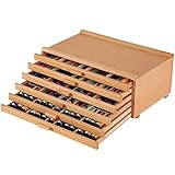 VISWIN 6-Drawer Art Supply Storage Organizer, Beech Wood Artist Storage Box with Removable Dividers, Portable Art Box for Paints, Brushes, Pencils, Pens, Pastels - Natural