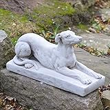 Garden Ornaments by Onefold DO12 Greyhound on Plinth Stone Garden Ornament, Grey, 47x17x27 cm
