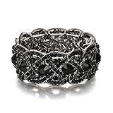 Ever Faith Austrian Crystal Costume Jewelry Art Deco Elastic Stretch Bracelet Black Black-Tone
