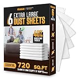 12x10FT 6 Pack Extra Large Plastic Dust Sheets for Decorating - 3.6M x 3M - Plastic Dust Sheets for Painting - Clear Plastic Sheet for Furniture & Floor Covering - Plastic Sheeting Heavy Duty - RAULDE