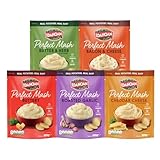 Idahoan Perfect Mash Potato Variety Pack of 5 x 109g - Instant Mashed Potato Butter & Herb, Buttery, Bacon & Cheese, Roasted Garlic, Cheddar Cheese Mashed Potaoes Cooks in 1 Minute Ready To Eat