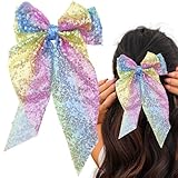 Color Large Bows Sequin Glitter Sparkle Alligator Clip Bow Hair Accessories, Double Layered Bow Design for Party Valentine's Day Girls Women Christmas Birthday