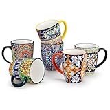 vancasso SIMI Mugs Set, 12oz/360ml Porcelain Coffee Mug Set of 6, Bohemian Style Tea and Coffee Cups with Handle, Microwave & Dishwasher Safe, Suitable for All Kinds of Drinks