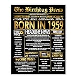Stuff4 Gold 66th Birthday Poster Unframed - Golden Born In 1959 Newspaper - Happy 66 Birthday for Men Women Retro Vintage Gifts Back In 1959, 8x10 Inch Bday Party Decor Decoration