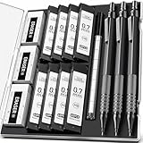 Four Candies 0.7mm Mechanical Pencil Set with Case, 3PCS Metal Artist Lead Pencil with 8 Tubes (480PCS) HB Lead Refills, 3 Erasers, 9 Eraser Refills For Engineer Art Writing Drawing Drafting, Black