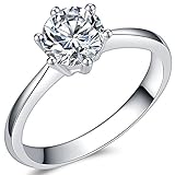 1.0 Carat Classical Stainless Steel Solitaire Engagement Ring (Silver, M)