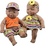 The Magic Toy Shop Bibi Doll - 12" Realistic Lifelike Vinyl Black Dark Skin Twin Dolls Ethnic African Style Baby Doll, Anatomically Correct