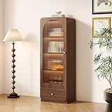 Hoixin Wine Bar Cabinet Drinks Storage Sideboard Wine Bottle Holder solid wood material Translucent glass Wine Cabinet Sideboard Drinks Cabinet Suitable for bars cafes and homes(Brown)