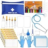 Haishell 69 Pcs Puppy Kitten Whelping Kit(S/L) - 4 Nursing Feeding Tube,15 ID Collars,6 Record Charts,10 Cord Clamps,10 Urine Pads,Stethoscope and More (Blue, S)