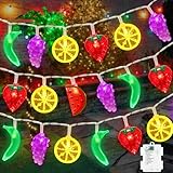 Couah [ 8 Modes & Timer ] 30 LED 16 Ft Summer Tropical String Lights Strawberry Grape Watermelon Lemon Banana Fairy Lights Battery Operated for Tropical Party Pool Beach Summer Decorations