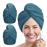 YoulerTex Microfibre Hair Towel Wrap: 2Pack Hair Turban Super Absorbent Rapid Drying Microfiber Towel for Women Curly Long Wet Plopping Hair Girls Head Towelling Large Anti-Frizz (Haze Blue)