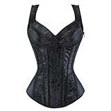 Grebrafan Straps Jacquard Weave Halter Corset Gothic Punk Basque Bustier Shapewear (UK(10-12) L, Black)