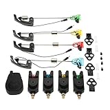 Lixada Fishing Bite Alarms Set 4Pcs Colors LED Carp Fishing Swinger Fishing Alarm Kit + Receiver with Swinger Zippered Box