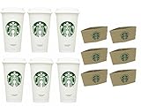 Starbucks Travel Coffee Cup Reusable Recyclable Spill-proof BPA Free Grande 16 Oz Pack of 6 with Sleeves Bundle