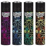 Zactly - 4 x Clipper Lighter FLUORESCENT LVS 3 Design Set Gas Refillable Lighters Standard Size Replaceable Flint Rare Limited Edition