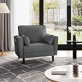Yaheetech Modern Single Sofa Fabric 1 Seater Sofa Small Couch with 2 Pillows Lounge Sofa Set for Living Room Study Bedroom Polyester Fabric Dark Grey