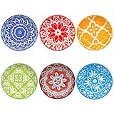 inheming 6 Pcs Porcelain Tapas Dishes, Small Spice Bowls,9.7cm Small Ceramic Dipping Bowl, Snack Bowls for Sushi, Sauce, Bohemian Style, Microwave & Dishwasher Safe