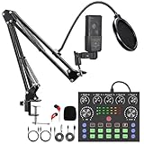 KoolMika Podcast Equipment Bundle, Audio Interface with DJ Mixer and Studio Broadcast Microphone, Perfect for Recording, Live Streaming,Gaming,Compatible with PC,Smartphone,Play Station