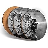 Destination Vinyl ltd Great Coasters (Set of 4) Round - BW - Vintage Old Movie Projector Films Cinema Drink Glossy Coasters/Tabletop Protection for Any Table Type #43727
