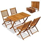 CASARIA® Sydney Wooden Garden Dining Table and Chairs Set | 4 Seater | FSC®-Certified Acacia Wood | 5 Piece 4 Chairs 1 Table | Foldable Wood Garden Outdoor Furniture Set