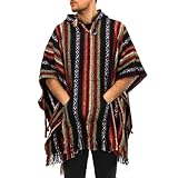 LOUDelephant 100% Woven Gheri Cotton Mexican Style Hooded Poncho - Black & Red