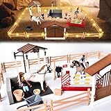 JONRRYIN Horse Stable Toys with LED Light, Fence Toy Figures, Horse Barn Set with Washing Area for Boys & Girls Ages 3+
