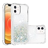 IMEIKONST Compatible with iPhone 12 Mini Glitter Case, Liquid Sparkle Quicksand Clear Transparent Sequin Girls Slim TPU Bumper Silicone Shockproof Cover for iPhone 12 Mini. Love Silver YBW