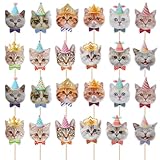 24Pcs Cat Cake Topper for Girls Boys Birthday, Cute Cat Party Favors Cats Themed Parties Decorations Birthday, Cats Party Decorations Cupcake Toppers Toothpicks for Kids Pet Parties
