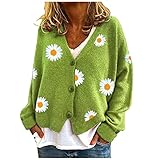 HULKAY Women's Floral Print Long Sleeve V-Neck Sweaters Button Down Ribbed Cuffs Knit Cropped Cardigan Sweater (UK, Alpha, M, Regular, Regular, Green)