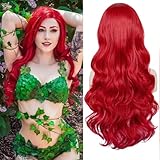 PORSMEER Long Wavy Red Wigs with Starfish Hair Clips for Women Ladies Mermaid Fancy Dress Wig, Natural Synthetic Hair Long Replacement Full Wig for Mera Queen Halloween Cosplay Party