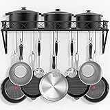 Mutool Wall Mount Pot Pan Racks, 70CM Saucepan Hanging Racks Utensils Hanging Shelf, Pan Rack for kitchen, Metal Cookware Organiser with 10 Hooks, Black