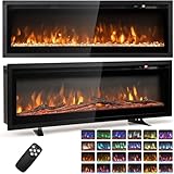 COSTWAY 40"/50" Electric Fireplace, Wall Mounted/Recessed/Freestanding Fire Heater with 12 Flame & 12 Ember Bed Colors, 5 Brightness, Remote Control, 8H Timer, Thermostat, 750W/1500W (102cm/40”)
