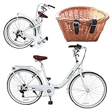ECOSMO 26" Ladies Folding Bike - Women's bike with 7-Speed Shimano Gears, Sturdy Frame, Fold Up Bike for City Commute, Folding Bicycle with Rear Rack+ Front Basket, Fitness Bike for Adults 150-180cm