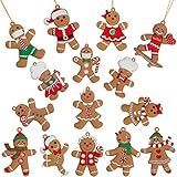 Festive Fix Gingerbread Ornaments - Pack of 15 Assorted Gingerbread Man Designs with Strings, Easy to Hang Decorations for Christmas Trees, Garlands, Windows, Fireplace Mantels, and More