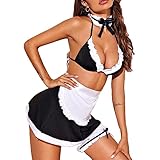 Fashion Maid Costume Sexy Women French Maid Servant Cosplay Outfit Cute Babydoll Lingerie Naughty Apron Mini Dress Bra and Skirt Set for Christmas Halloween Roleplay Party Sleepwear (Style A, S-M)