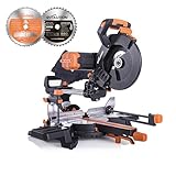 Evolution Power Tools R255SMS-DB+ Double Bevel Sliding Mitre Saw, Multi-Material Cuts Metal, Wood, Plastic & More - with Plus Pack includes Clamps, Dust Bag & Blades, 255mm (230V)