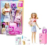 Barbie Doll & Accessories, Travel Set with Puppy and 10+ Pieces, Suitcase Opens & Closes, Barbie 'Malibu' with Blonde Hair, HJY18