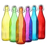 simpa 1L Traditional Vintage Style Swing Top Lid Glass Bottles - MultiColour Set of 6 - Orange, Red, Yellow, Blue, Purple & Green.